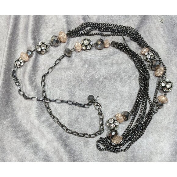 Vera Wang Gunmetal And Pink Glass Layered Station Necklace - Picture 4 of 6
